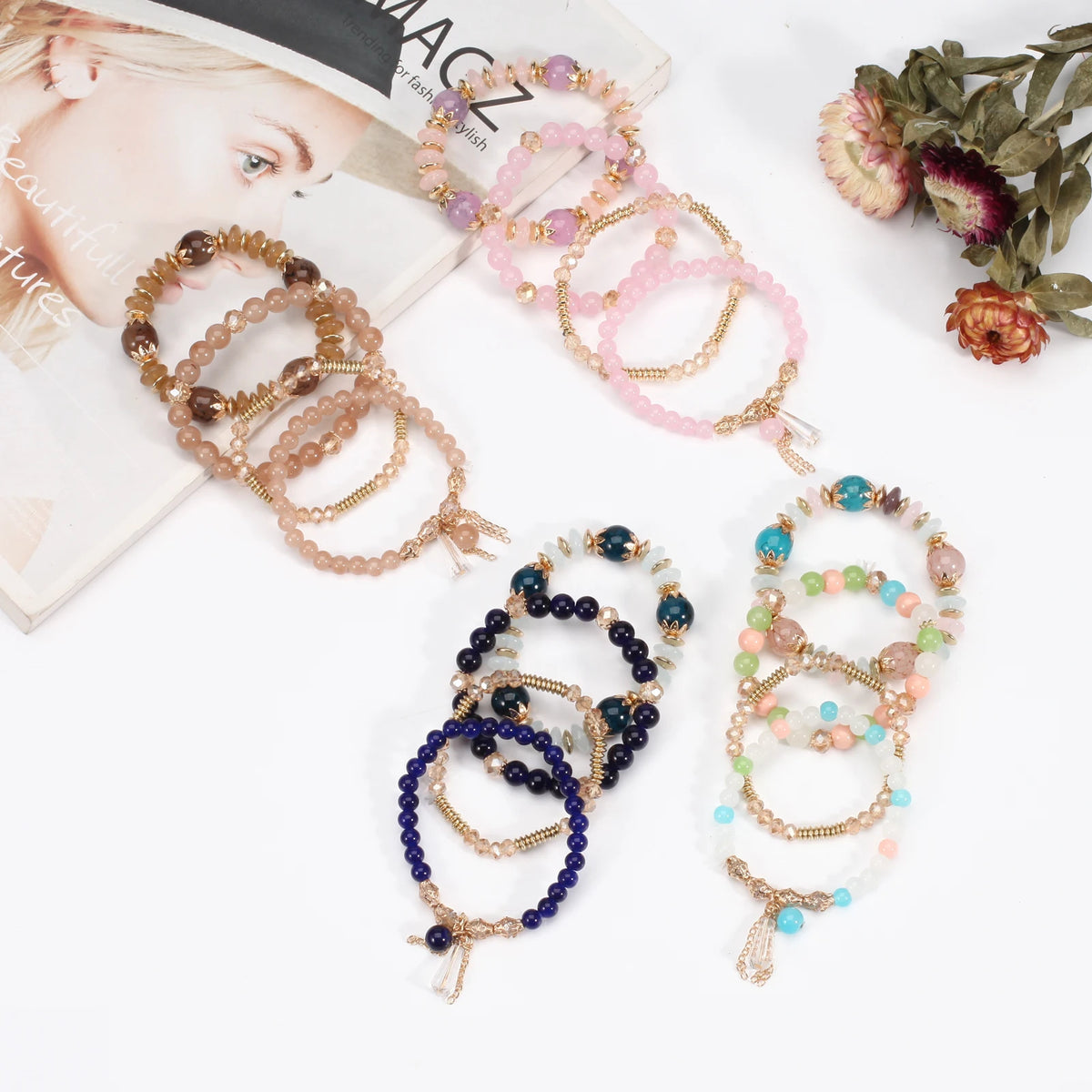 Boho Beaded Bracelets for Women, Stackable Multilayer Acrylic Bead Jewelry with Stretch Cord and Eight Color Options for Everyday Outfits and Gifts
