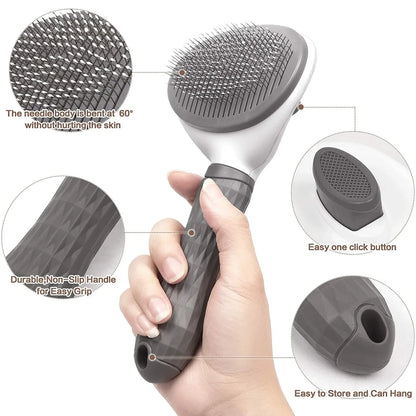 Self-Cleaning Pet Slicker Brush for Dogs and Cats, Stainless Steel Pin Grooming Tool with PP Body for Loose Hair Removal in Gray, Pink or Blue