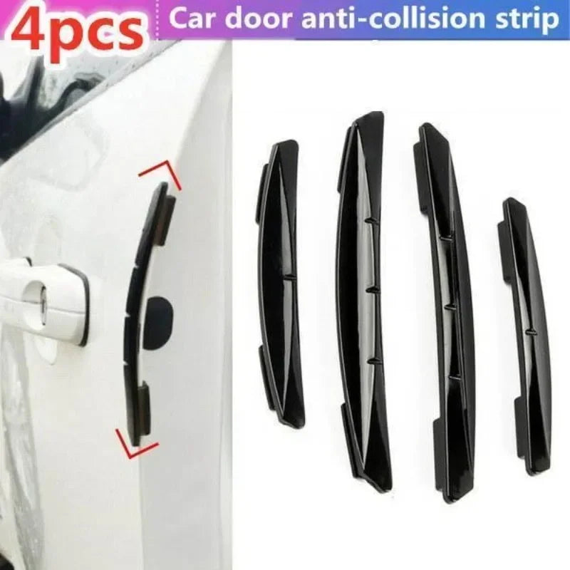 Car Door Guard Strips 4-Piece PVC Set in Transparent or Black, Adhesive Decorative Side Bumper Trim for Compatible Vehicle Exterior Surfaces