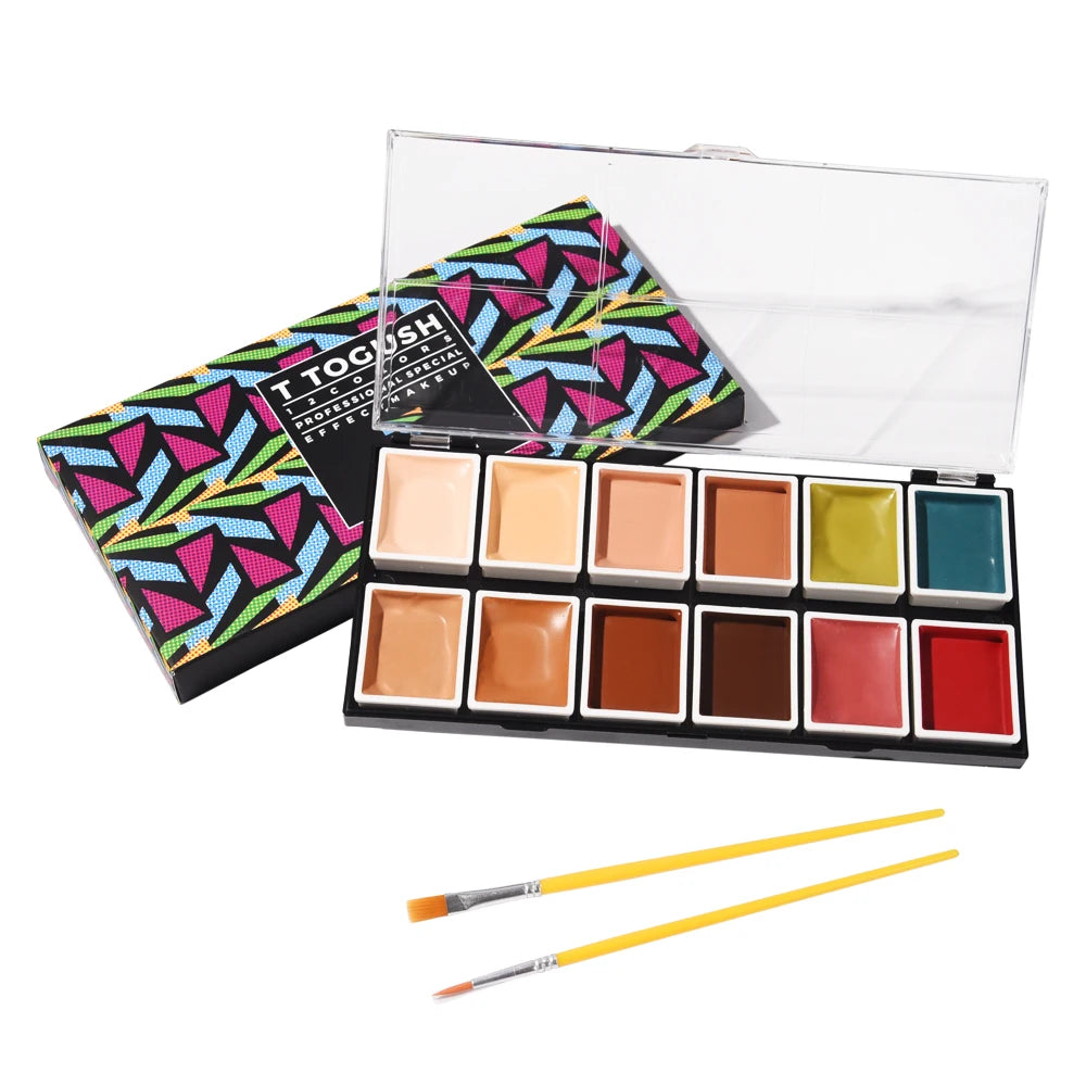 Alcohol Activated SFX Makeup Palette by OPHIR with Listed 12-Color Flesh-Tone Assortment, RT015A or RT015B Options for Halloween, Cosplay and Stage Looks