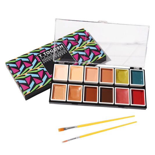 Alcohol Activated SFX Makeup Palette by OPHIR with Listed 12-Color Flesh-Tone Assortment, RT015A or RT015B Options for Halloween, Cosplay and Stage Looks