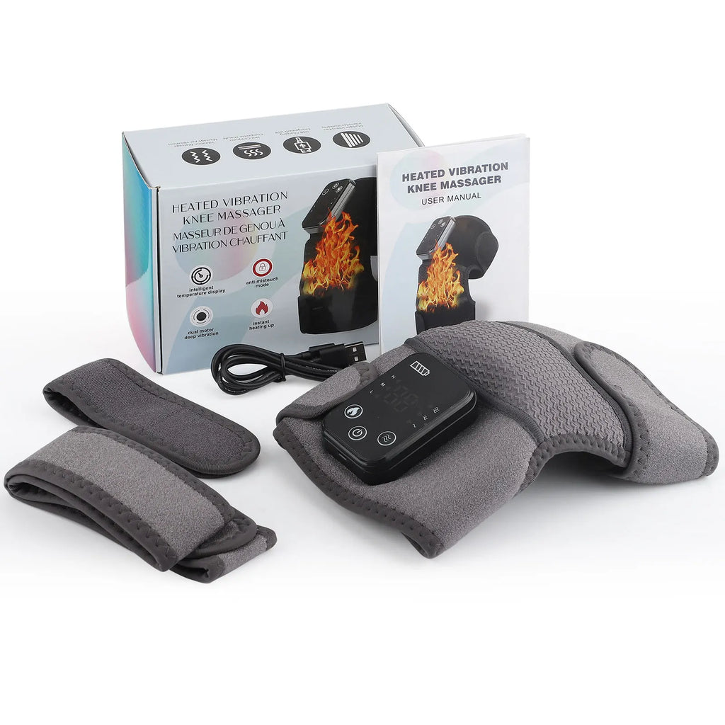 Rechargeable Heated Knee Wrap with Vibration, Listed 4000mAh Battery, Three Heat and Three Massage Levels with Straps for Knee, Shoulder or Elbow Use