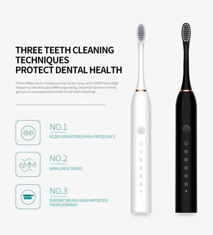 X3 Sonic Electric Toothbrush for Adults, USB Rechargeable Six-Mode Oral Care Brush with Two-Minute Brushing Cycle and 30-Second Zone Reminders
