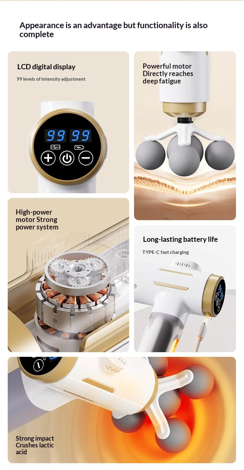 99-Level Electric Body Massager with Listed 11-in-1 Design, High-Frequency Vibration Personal-Care Device in Black or White with USB Type-C Option