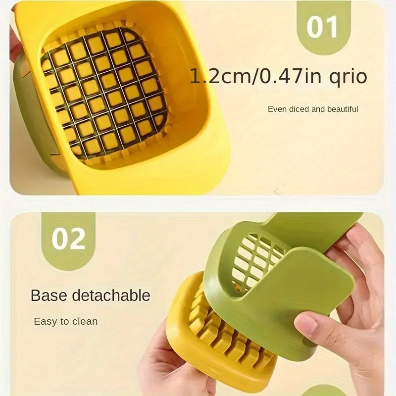Hand Pressure Vegetable Dicer, Manual Stainless Steel Grid Cutter with PP Body and Listed 1.2cm Cube Design in White or Yellow for Home Ingredient Preparation