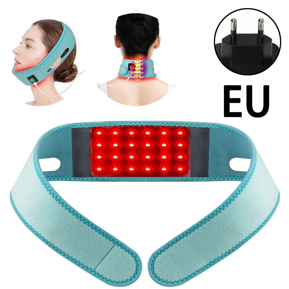 Red Light Chin and Neck Wrap for Home Personal Care, Fabric Design with Listed 660nm and 850nm Light References, Three Colors and US or International Plug Options