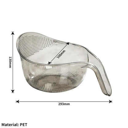 PET Rice Washing Bowl, Side-Draining Kitchen Colander with Handle and Small Bowl Reference, Listed 198 x 293 x 130mm Size in White, Green or Grey