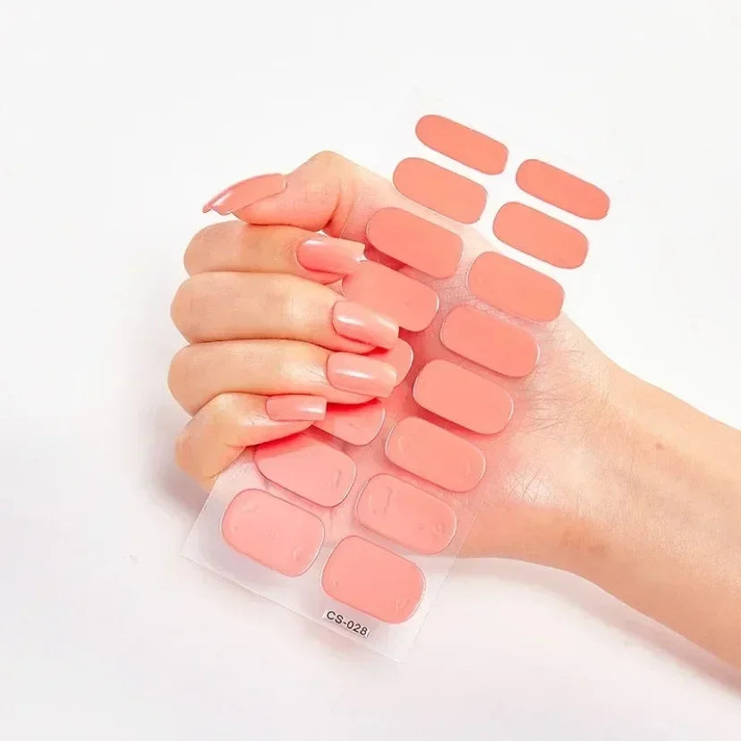 Semi-Cured Gel Nail Wraps, 16-Tip Full Cover Nail Stickers with Solid Color and Pattern Options for DIY At-Home Manicures and Nail Decoration