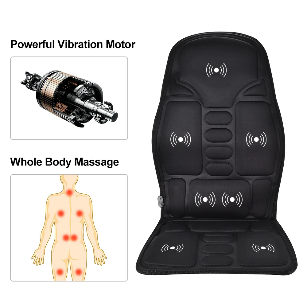 Heated Vibration Seat Massager Type B with Seven Listed Motors, Eight Modes, Three Intensity Levels and 15 or 30 Minute Timers for Home Office Relaxation
