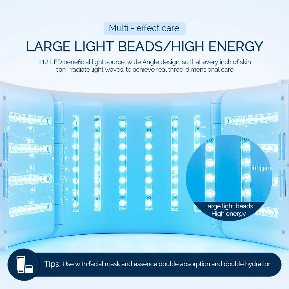 LED Beauty Light Machine with Foldable Face and Body Design, Seven Color and Heating Model References, Eye Protection and Regional Plug Options