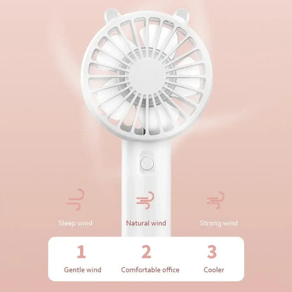 300mAh USB Rechargeable Personal Fan with ABS Housing and Included Cable, Compact 16cm Handheld Airflow Fan in Pink, White, Blue or Green for Short Breaks