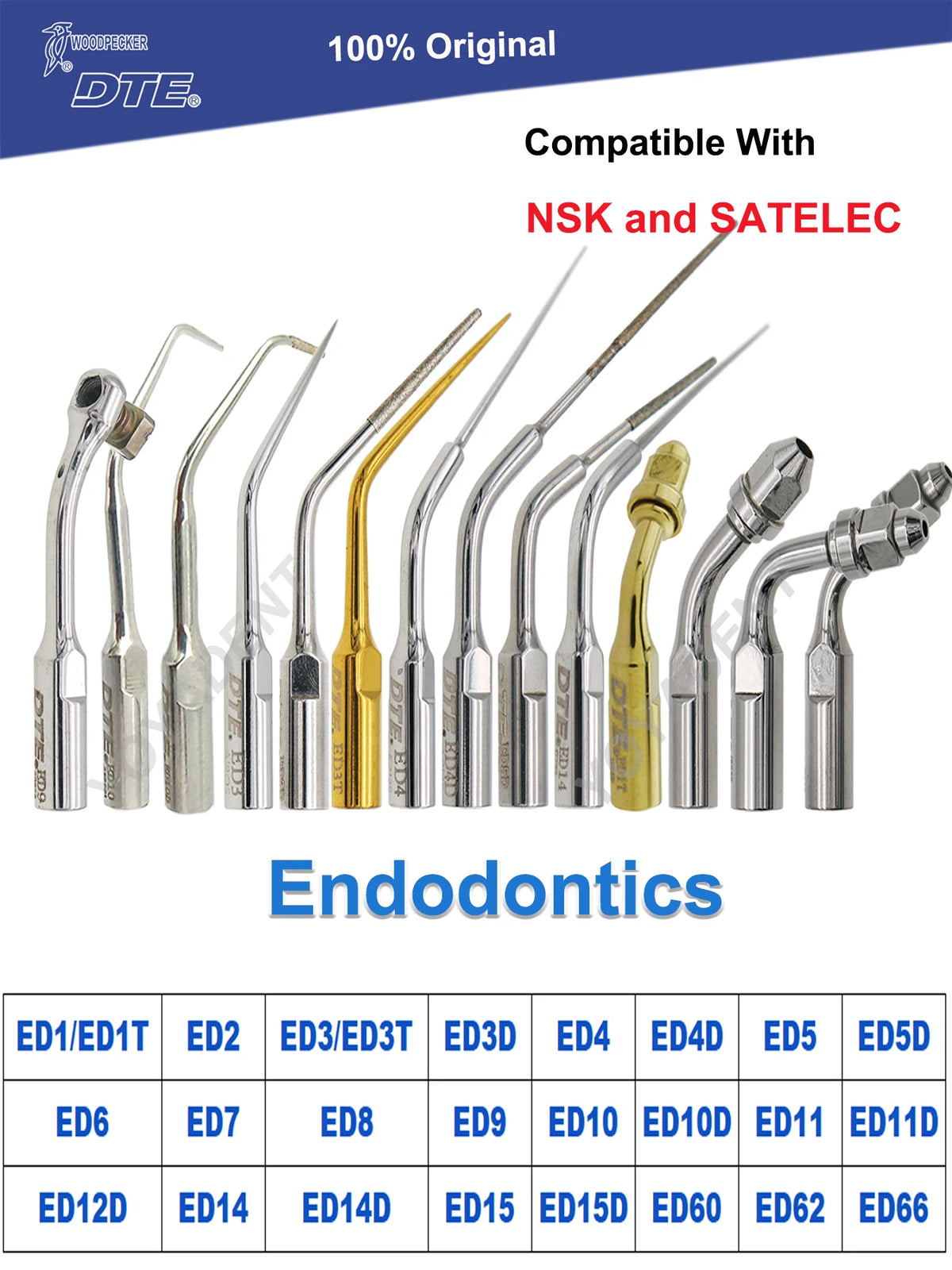 Endodontic Ultrasonic Tips and Accessory Options by Woodpecker DTE, ED-Series Model Selections with TD-1L and HD-7L Choices for Dental Equipment