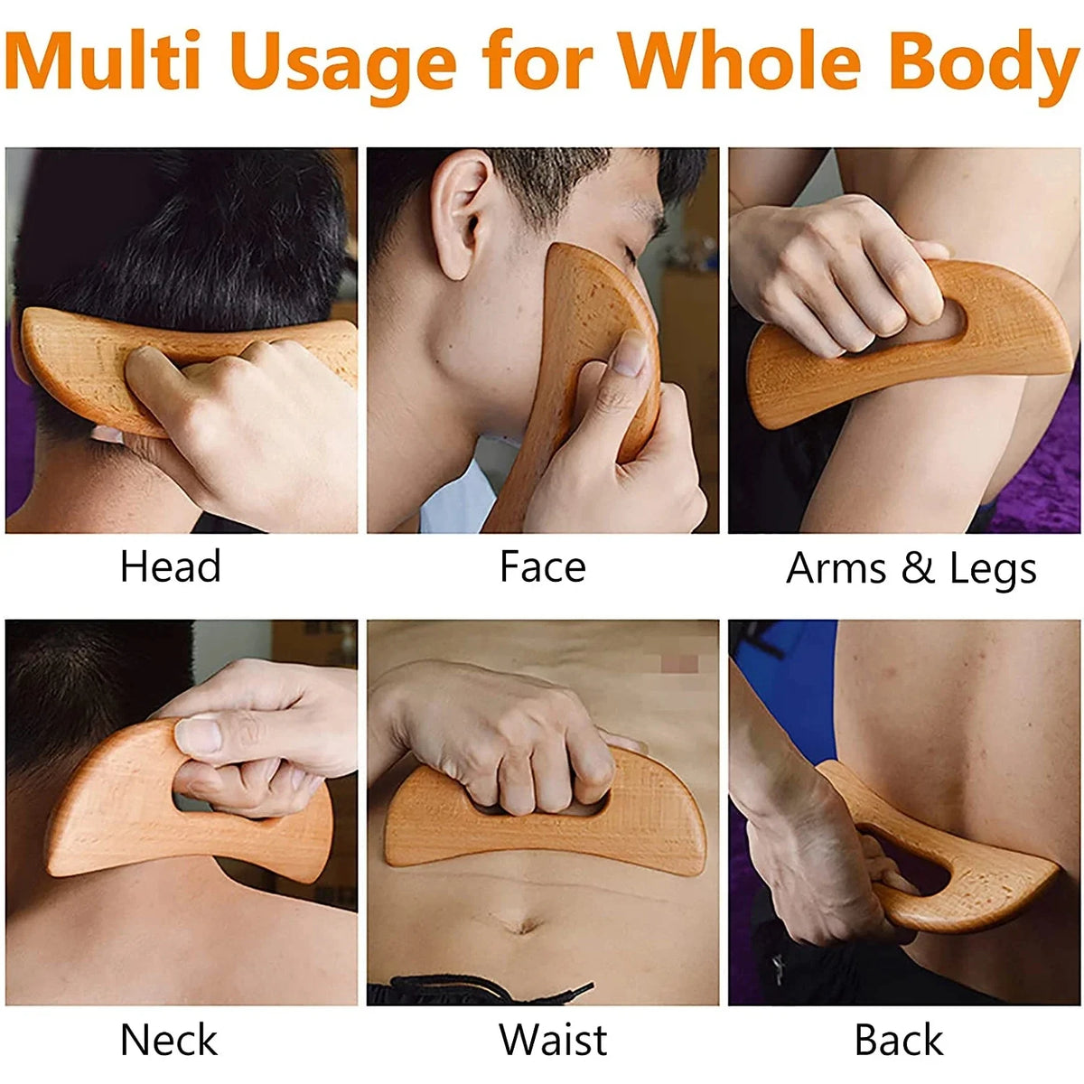 Wooden Body Massage Tool for Adults, Manual Gua Sha-Style Scraper in Wood Color for Back Massage and Gentle At-Home Personal Care Routines