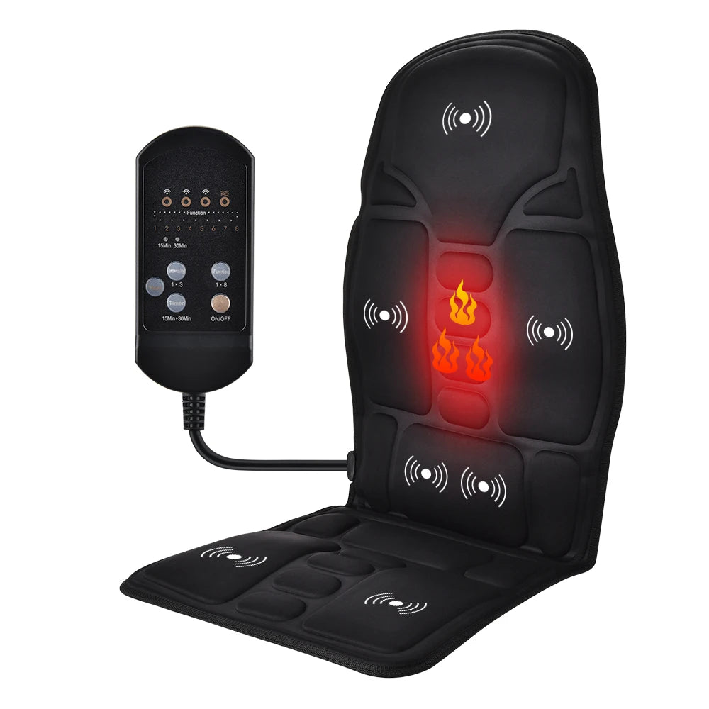 Heated Vibration Seat Massager Type B with Seven Listed Motors, Eight Modes, Three Intensity Levels and 15 or 30 Minute Timers for Home Office Relaxation