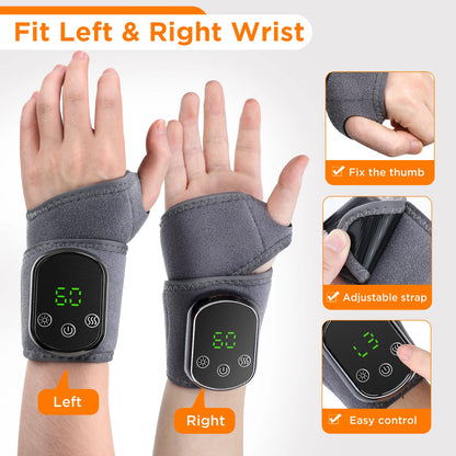 Heated Wrist Massager Wrap with Three or Five Heat Settings, Three Vibration Modes and Adjustable Strap, Type-C Rechargeable Models for Personal-Care Breaks