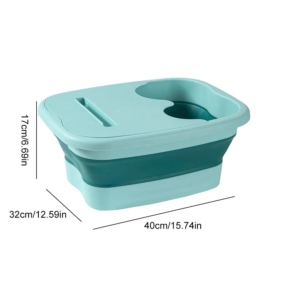 Collapsible Foot Soak Bucket in Green with Raised Massage Dots, Listed 40 x 32 x 17cm PP TPR Basin and With or Without Lid Options for Home Foot Care