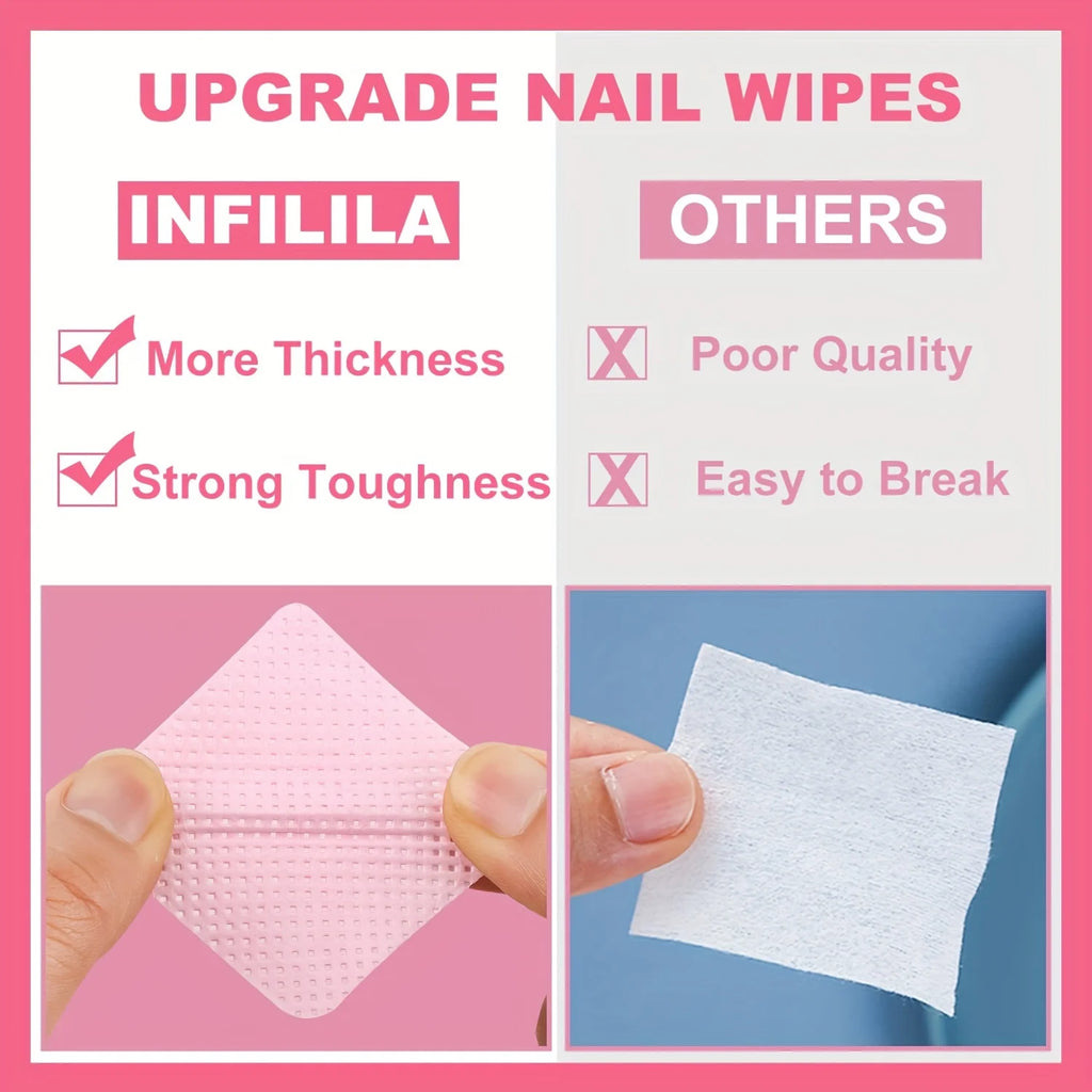 Lint-Free Nail Wipes for Gel Cleansing and Nail Polish Removal, Pink or White Manicure Pads in 20 to 600 Piece Packs with Bottle Options