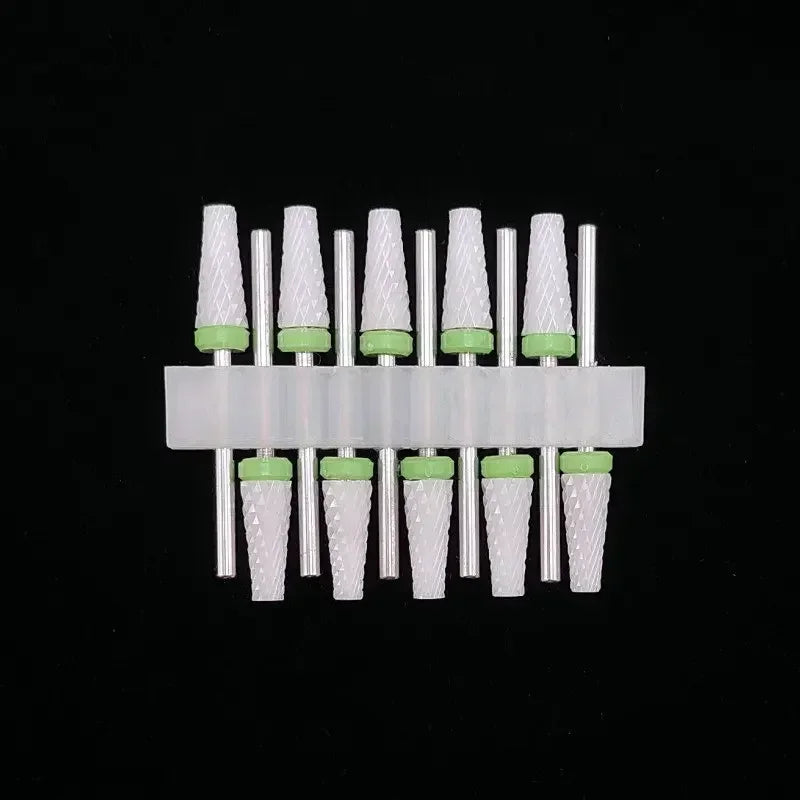 Zirconia Ceramic Nail Drill Bit Options with Listed 2.35mm Shank and Extra Coarse to Extra Fine Grade References for Compatible Electric Manicure Tools