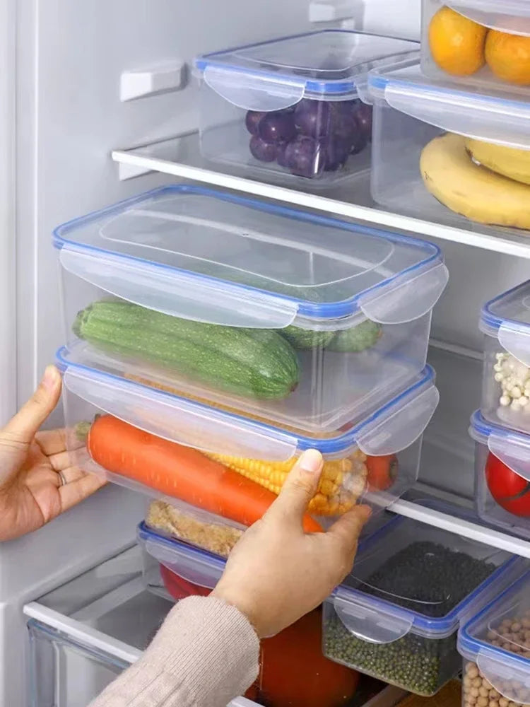 Rectangular Refrigerator Storage Box with Lid, White Plastic Food Container for Lunch Portions and Leftovers in 500ml to 2500ml or Four-Piece Set Options