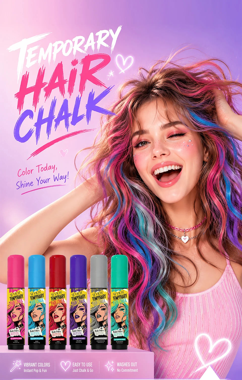 Temporary Hair Color Chalk for Washable Highlights, 10ml Single-Color and Six-Color Set Options for Halloween, Cosplay and Holiday Party Styling