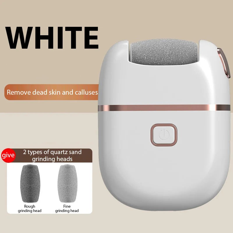 Electric Foot File with Rechargeable Design and Three Grinding Heads, Two Fine and One Coarse Head, White Portable Foot Care Tool for At-Home Pedicure Routines