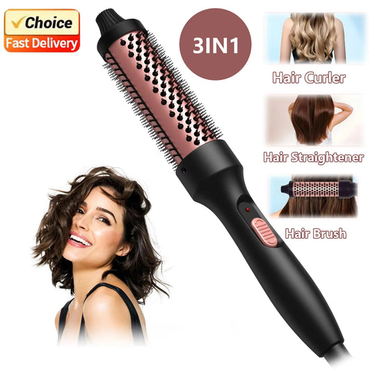 Thermal Round Hair Brush with Listed 32mm Barrel, PTC Heating and Ceramic Tourmaline References, Black Gold Styling Tool with EU or US Plug Options