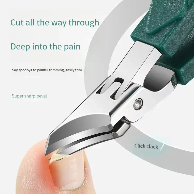 Slanted Toenail Clipper, Stainless Steel and PP Manual Nail Trimmer with Listed 10.2 x 1.8cm Size in Green or Black for Adult Home Pedicure Grooming