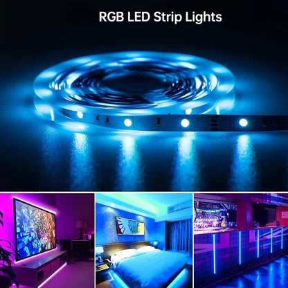 SMD 5050 RGB Bluetooth Light Strip with 5V USB Power, App-Only or 24-Key and 44-Key Remote Options in Six Lengths for Dry Indoor TV and Room Accent Decor