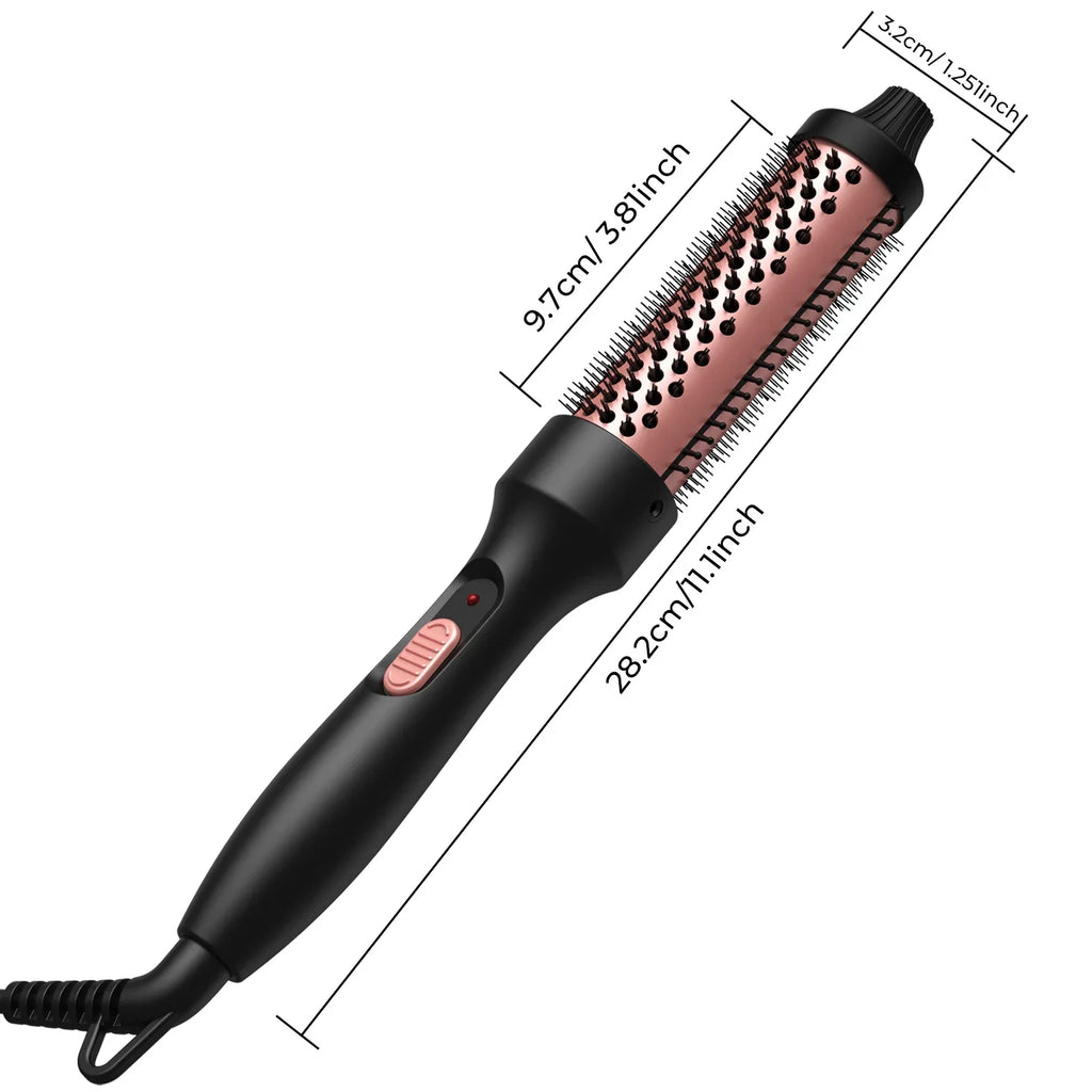Thermal Round Hair Brush with Listed 32mm Barrel, PTC Heating and Ceramic Tourmaline References, Black Gold Styling Tool with EU or US Plug Options
