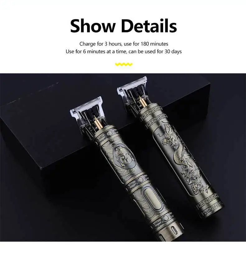 Retro T9 Hair Trimmer for Men's Everyday Haircutting and Personal Grooming, Electric Clipper Listing with Five Battery-Labeled Style Options for Home Use