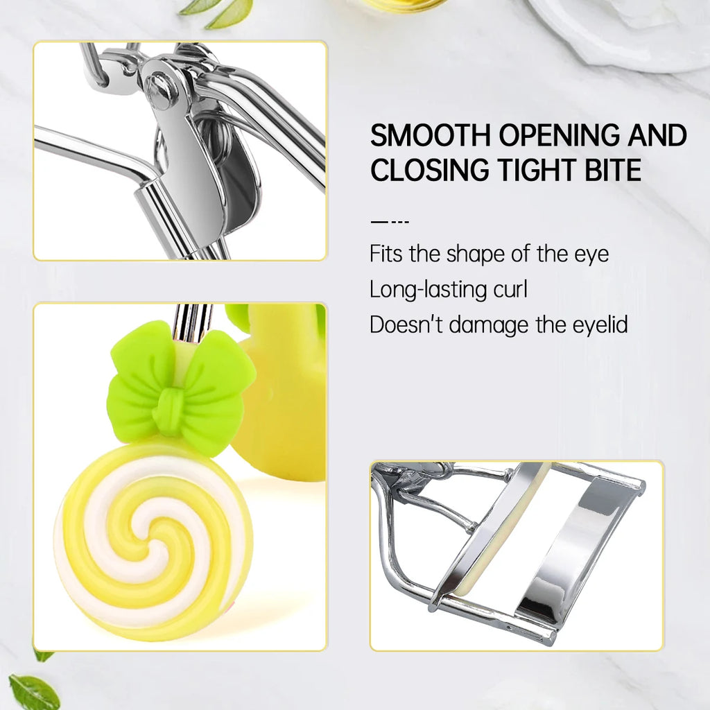 Lollipop Handle Eyelash Curler for Beginner Makeup Routines, Pink or Yellow Lash Curling Tool with Replaceable Strip Design and 1/6/16pcs Options