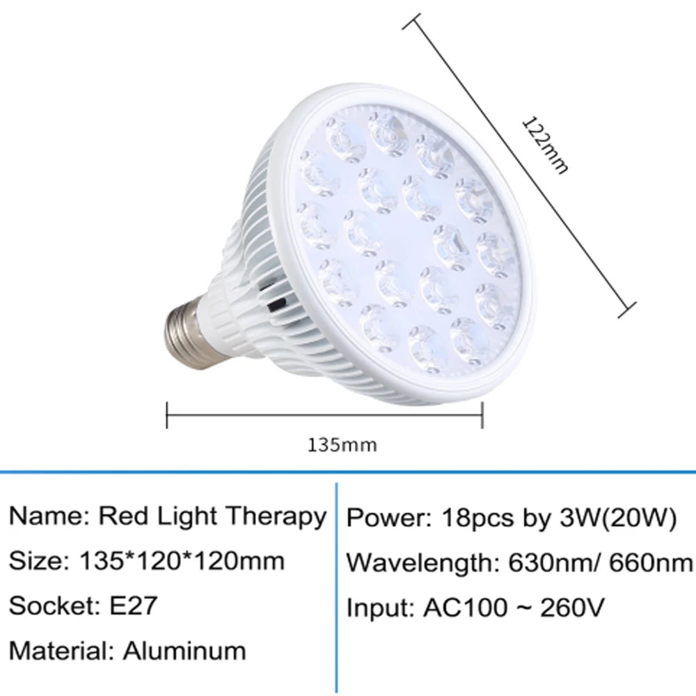 E27 Red LED Bulb with Listed 18 LEDs and Separate 630nm or 660nm Options, PAR38 Style Bulb-Only or US, EU, UK and AU Stand Packages for Adult Personal Care Selection