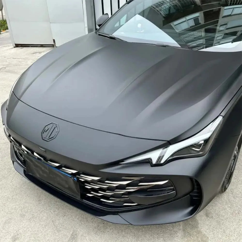 Matte Black Vinyl Wrap with Air Release Channels, Self-Adhesive 0.13mm Car and Motorcycle Styling Film in Four Sheet Sizes for Compatible Smooth Surfaces