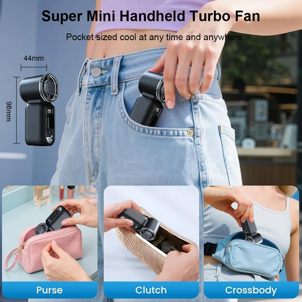 Digital Display Handheld Fan with USB Rechargeable Design, Listed 1-199 Speed Settings and Dual-Mode Flashlight in Black, White or Pink for Travel and Desk Use