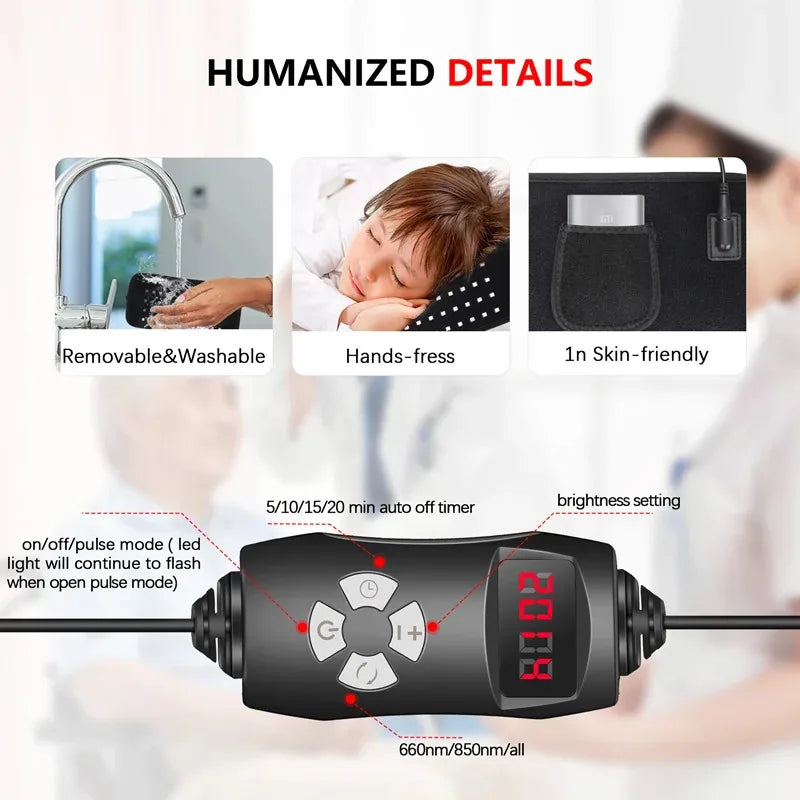 Red Light Wrap Belt with Listed 660nm and 850nm LEDs, Adjustable Elastic Band, Wired Timer Controller and Detachable Pad for Adult Personal Care