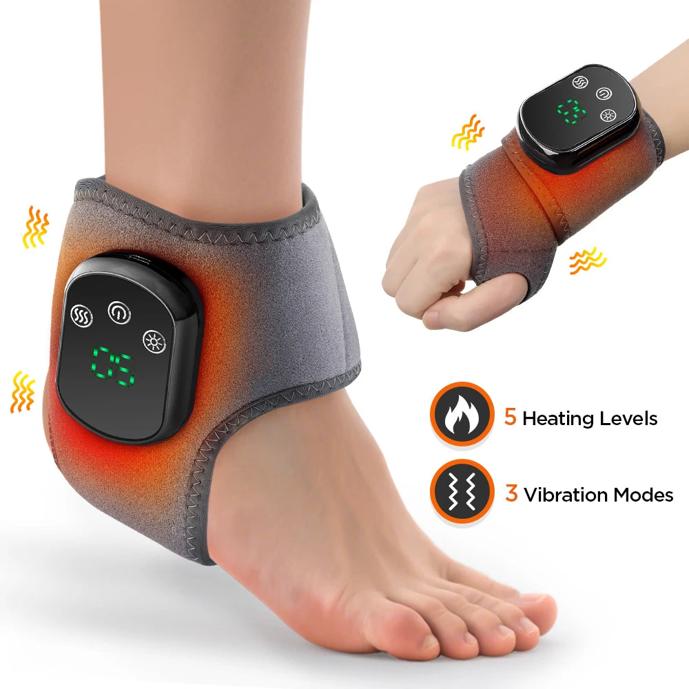 Cordless Heated Wrist or Ankle Massager with Five Heat Settings, Three Vibration Modes and 30-Minute Timer, Gray Type-C Rechargeable Single-Piece Wrap