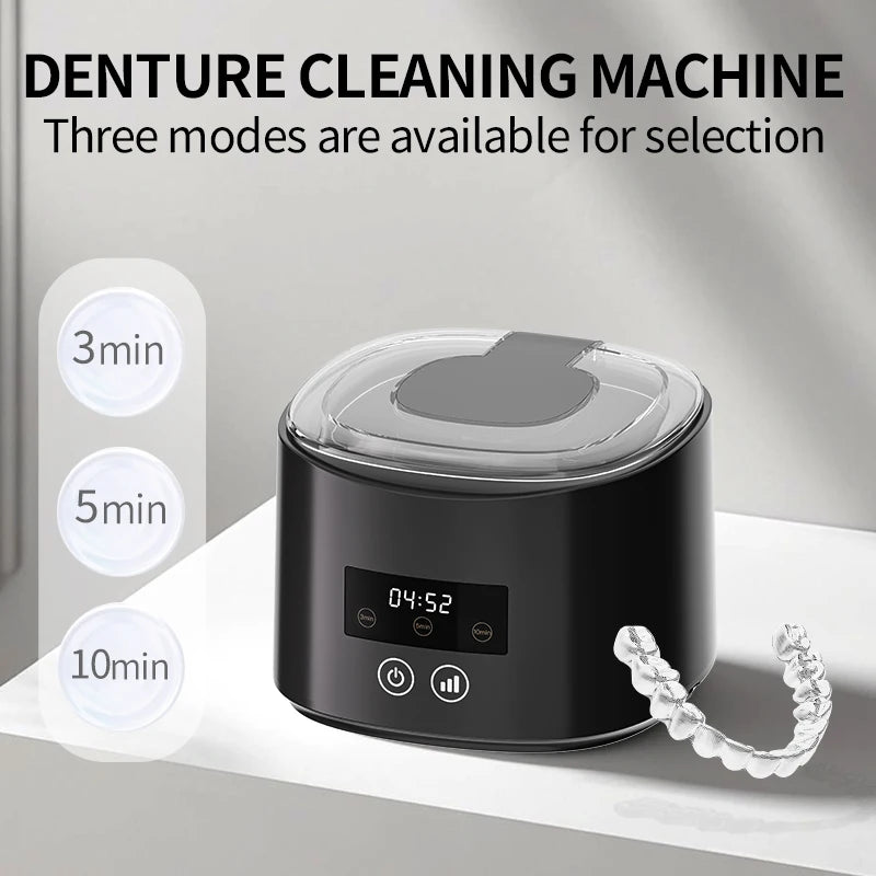 Ultrasonic Retainer Cleaner with Listed 45kHz Frequency, Black Portable Dental Cleaning Pod for Compatible Removable Dentures, Retainers and Mouth Guards