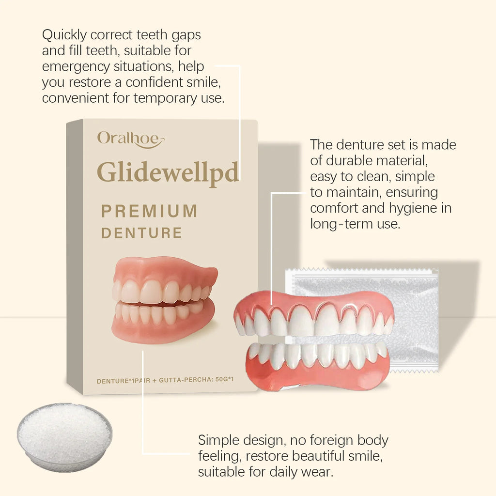 Temporary Cosmetic Teeth Covers with Listed Silicone Material, Boxed and Multi-Piece Options for Smile Appearance, Dental Fit Check Required