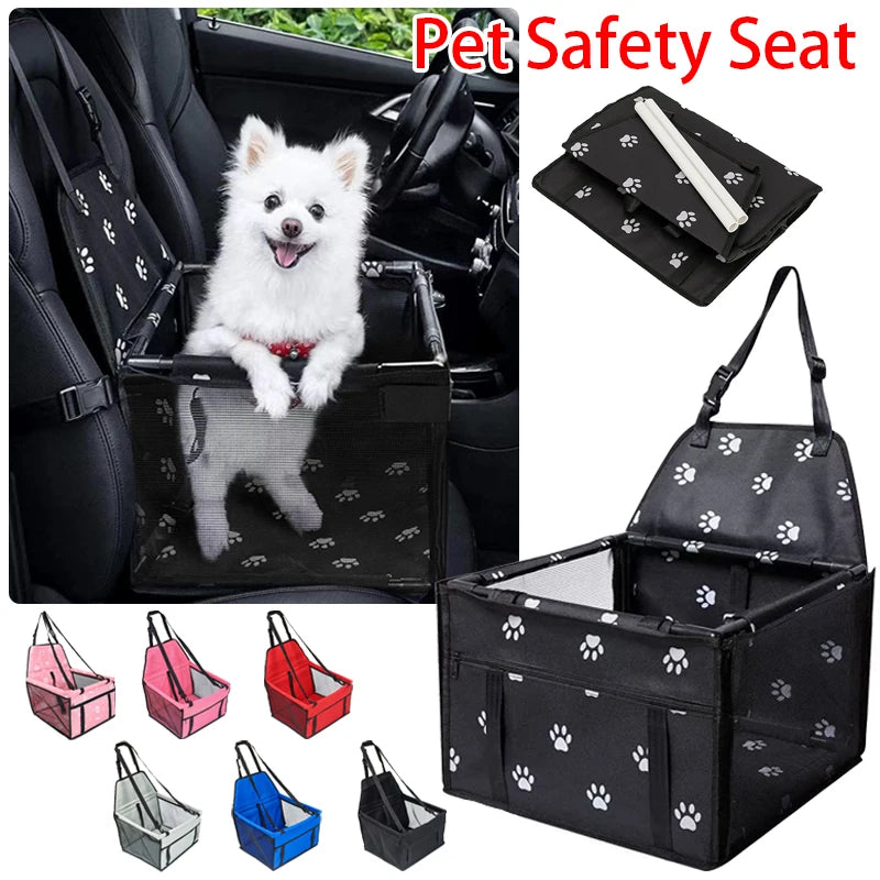 Dog Car Booster Seat Basket with Mesh Design, Foldable Pet Travel Carrier for Compatible Vehicle Seating, Black, Red, Pink, Blue and Gray Option Labels