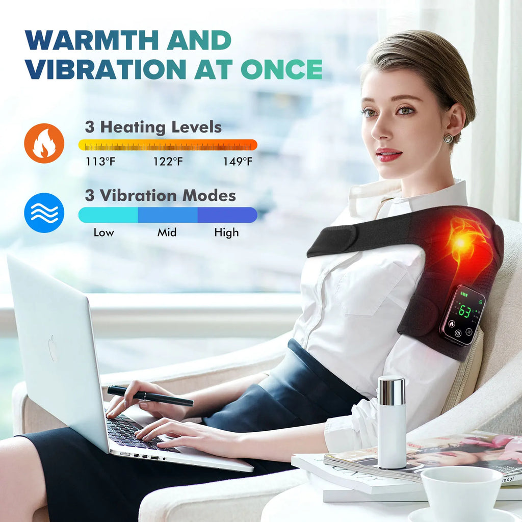 Rechargeable Heated Knee Wrap with Vibration, Listed 4000mAh Battery, Three Heat and Three Massage Levels with Straps for Knee, Shoulder or Elbow Use