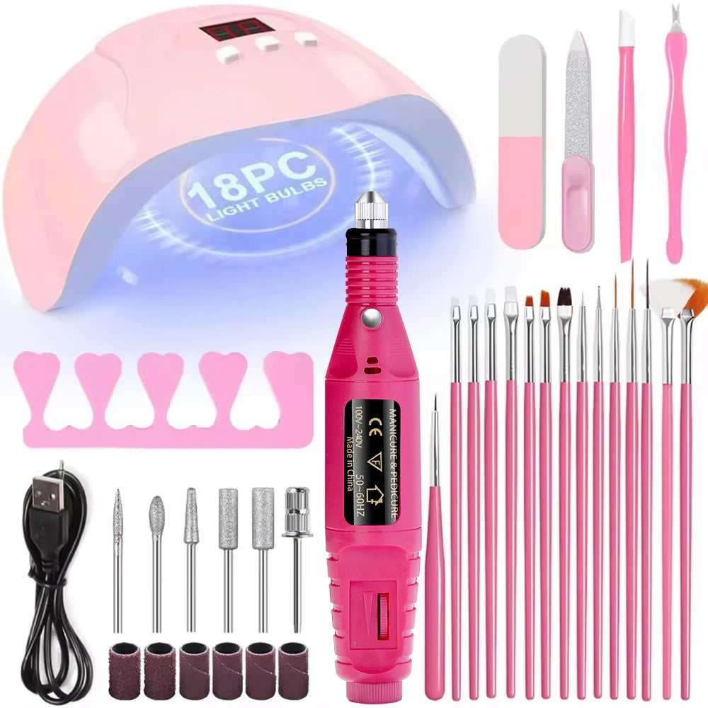 LINMANDA USB Nail Drill and Lamp Kit with Electric Polish File and UV LED Curing References, Seven Numbered Set Options for Adult Gel and Acrylic Nail Art