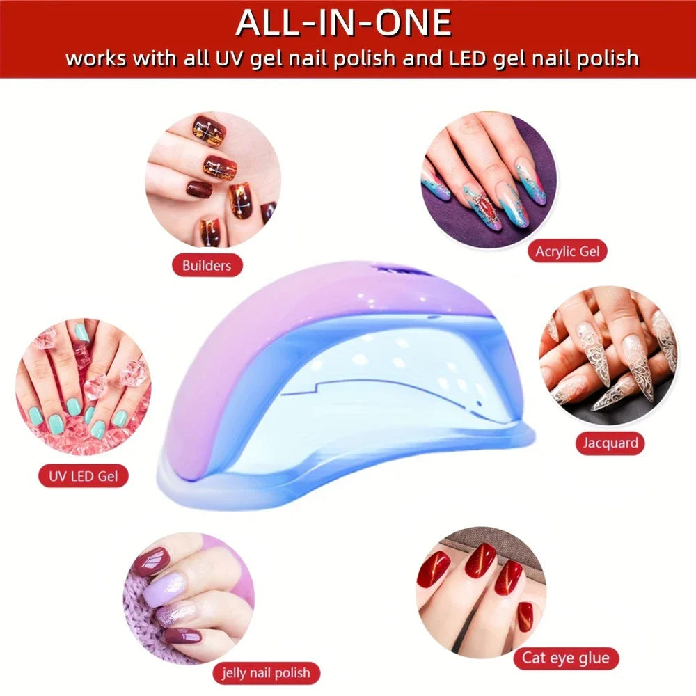 48W UV LED Nail Lamp for Gel Manicures and Pedicures, 24 Listed LED Beads with Pink or White Color Choices and USB, EU or US Power Options