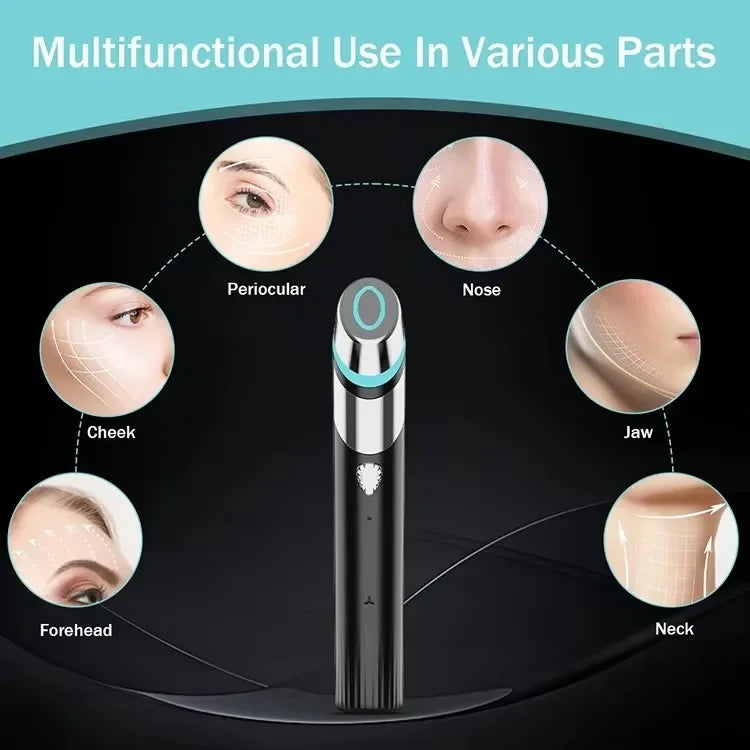Touch-Activated Facial Care Wand with Rotating T-Bar Head, Black Rechargeable Beauty Tool with Listed Red Light, Warmth, Vibration and Microcurrent Functions