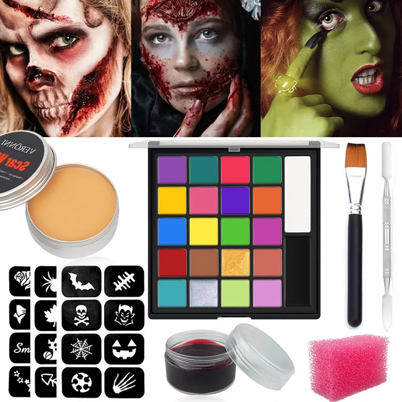 22 Color Face Paint Palette and SFX Makeup Kit Options for Halloween, Cosplay and Stage Costumes, with Brush Bundle Choices for Creative Body Art