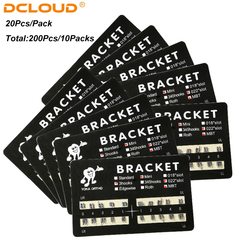Monoblock Orthodontic Brackets, 200-Piece Metal Dental Supply in 10 Packs with Mini Design and Roth, MBT or Edgewise 022 Options for Professional Use