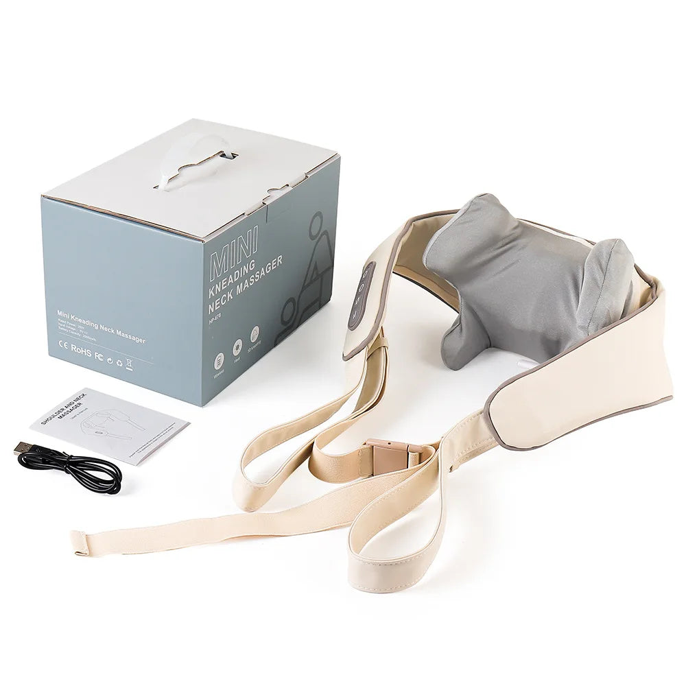 Rechargeable Neck and Shoulder Massage Shawl with Listed Two Modes, Adjustable Straps and Back Buckle, 20W or 26W Kneading Models in White, Grey and Brown Options