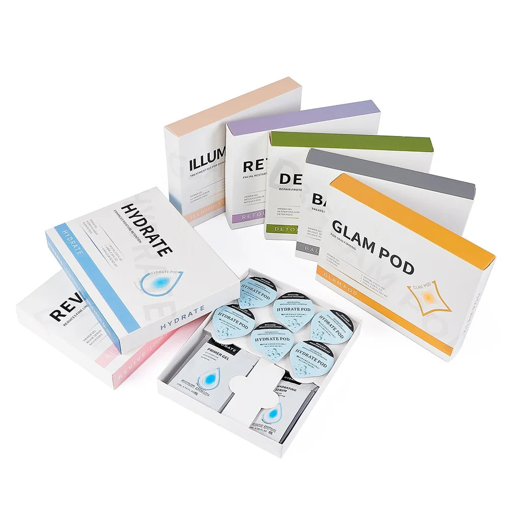 Glam Facial Pod and Capsule Gel Options for Compatible Aqua Bubble Devices, Seven Numbered Type Selections and a Separate Facial CO2 Machine Option
