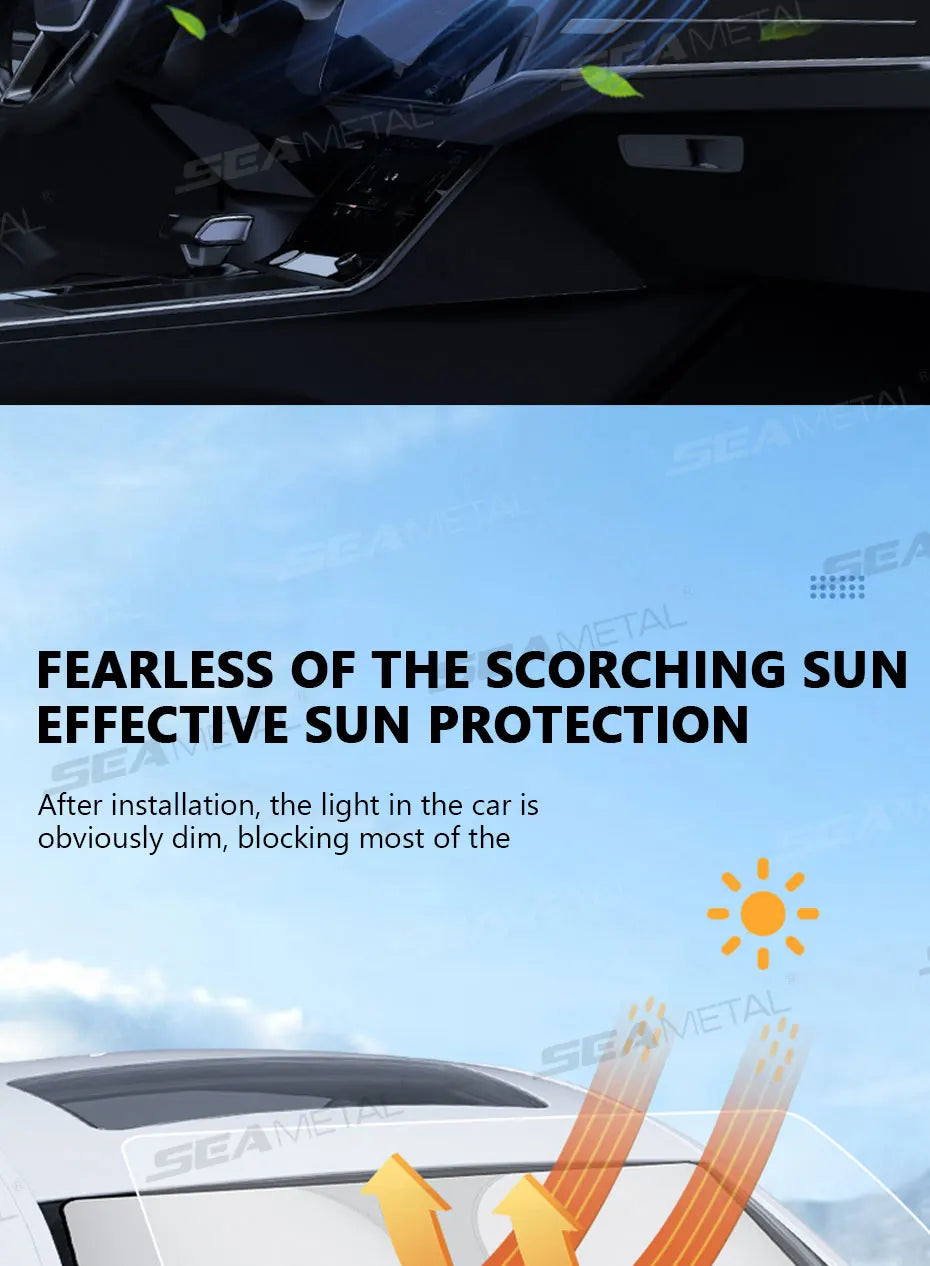 SEAMETAL Foldable Windshield Sun Shade in Silver with Reflective Material, Mirror Cutout and Wire Support, Small or Large Options for Parked Cars