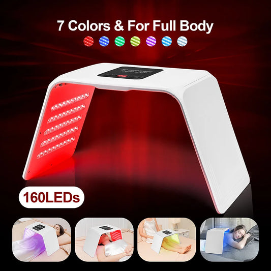 Foldable LED Facial Light Machine with 160 Listed LEDs and Seven Color Modes, 24W Face and Body Beauty Device with Eye Protection and Regional Plug Options