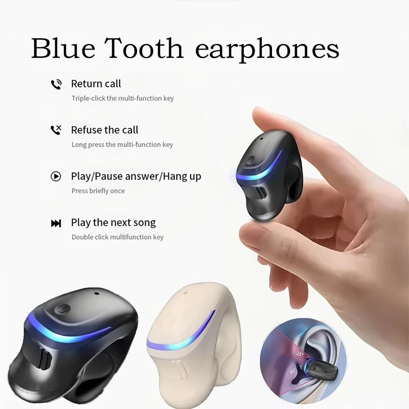 Single Ear Clip Earphone with Listed Bluetooth 5.3 Wireless Connectivity, Black or White Options and Sport-Style Headset Design for Personal Audio